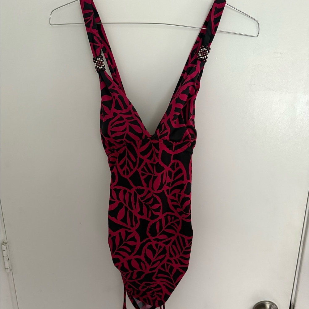 Pink and Black Patterned Swimsuit Top